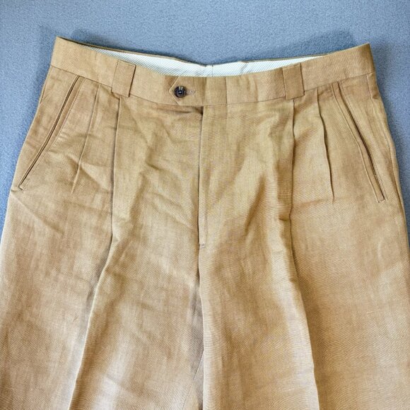 Ballin Relax Dress Pants Mens 36 Beige Tan Dunhill Linen Flat Front Wide Leg NWT - Picture 2 of 15